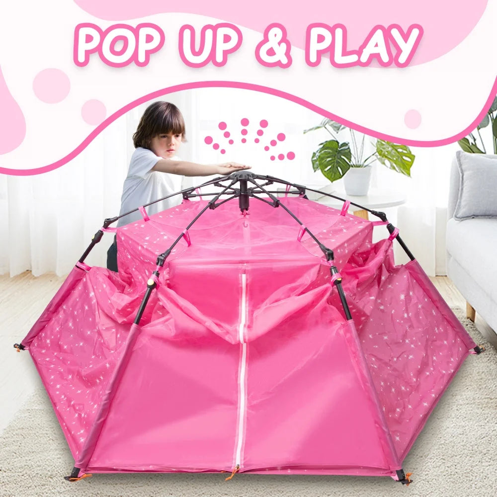 Princess Pop-up Play Tent for Girls: 78"x66" Large Playhouse Castle for Kids Indoor & Outdoor Bedroom Living Room