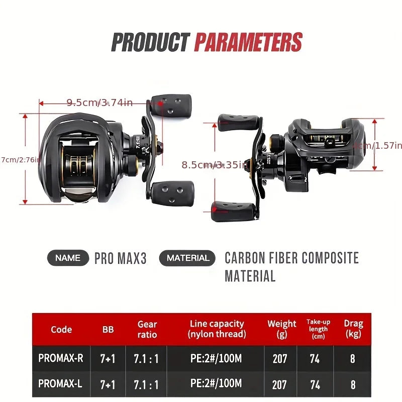 BILLINGS Baitcasting Reel 8KG Max Drag 7.2:1 High Speed Gear Ratio 7+1BB Ultra Smooth Professional Bait Caster Fishing Reels for Freshwater Saltwater