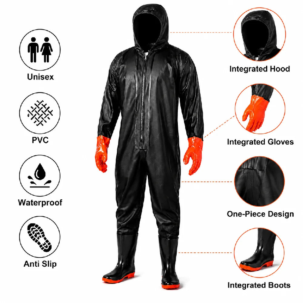 Heavy Duty PVC Chest Waders Waterproof Fishing Overalls Men Bootfoot Wader Suit for Fishing Hunting Farming Mud Work Size 7-14