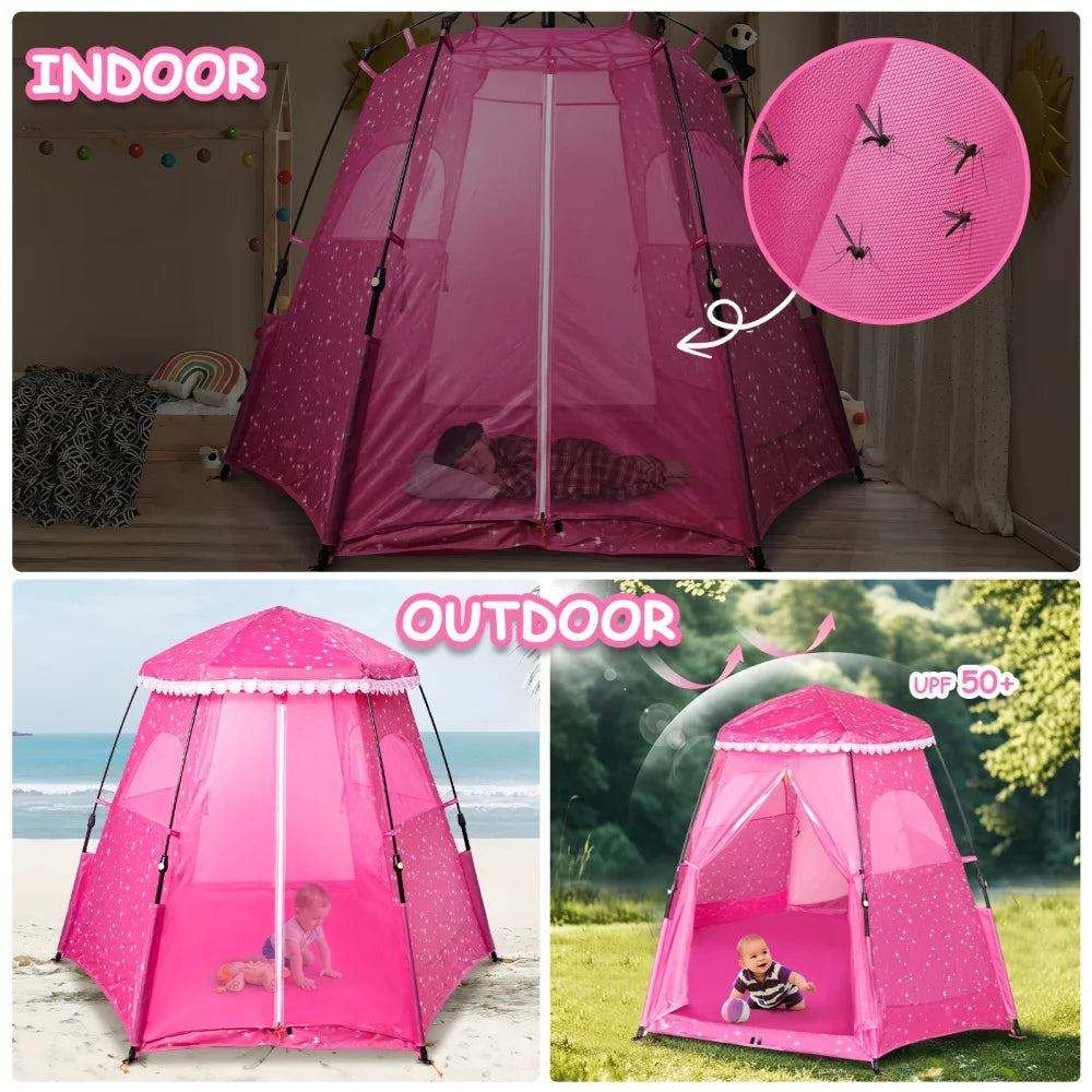 Princess Pop-up Play Tent for Girls: 78"x66" Large Playhouse Castle for Kids Indoor & Outdoor Bedroom Living Room