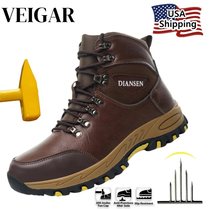 Waterproof Leather Indestructible Men Work Safety Boots Outdoor Military Boots Anti-smash Anti-puncture Industrial Shoes Male