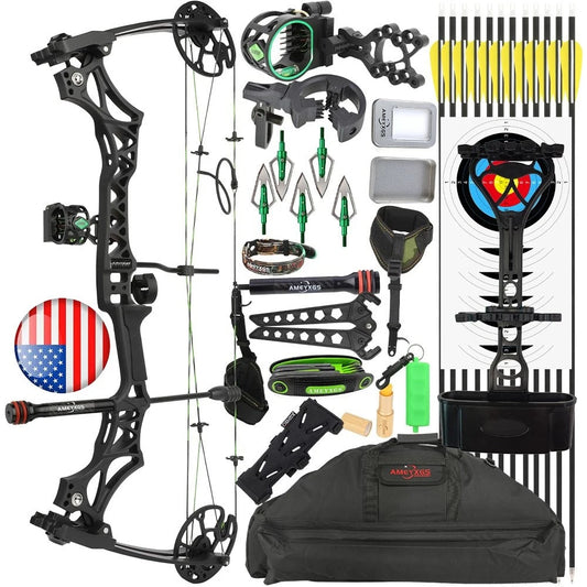 Archery Compound Bow Set 30-70lbs Let-off 80%  IBO 320 fps for RH Outdoor Hunting Shooting Training Practice Sports