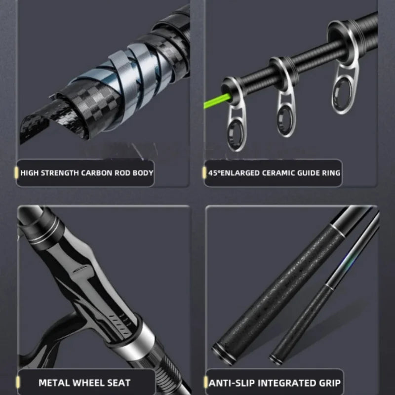 2.4M 3.6M 4.5M 5.4M High Carbon Tidal Rock Fishing Rod Spinning Sea Rod Telescopic Rock Fishing Tackle Ultralight Super Hard Rod
