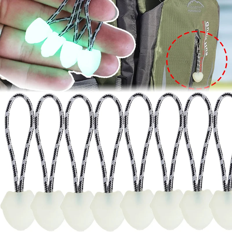 20/1 Pcs Luminous Zipper Pull Glow in Dark Cord Rope for Backpack Tent Jacket Camping Hiking Survival Gear Night Safety Tab