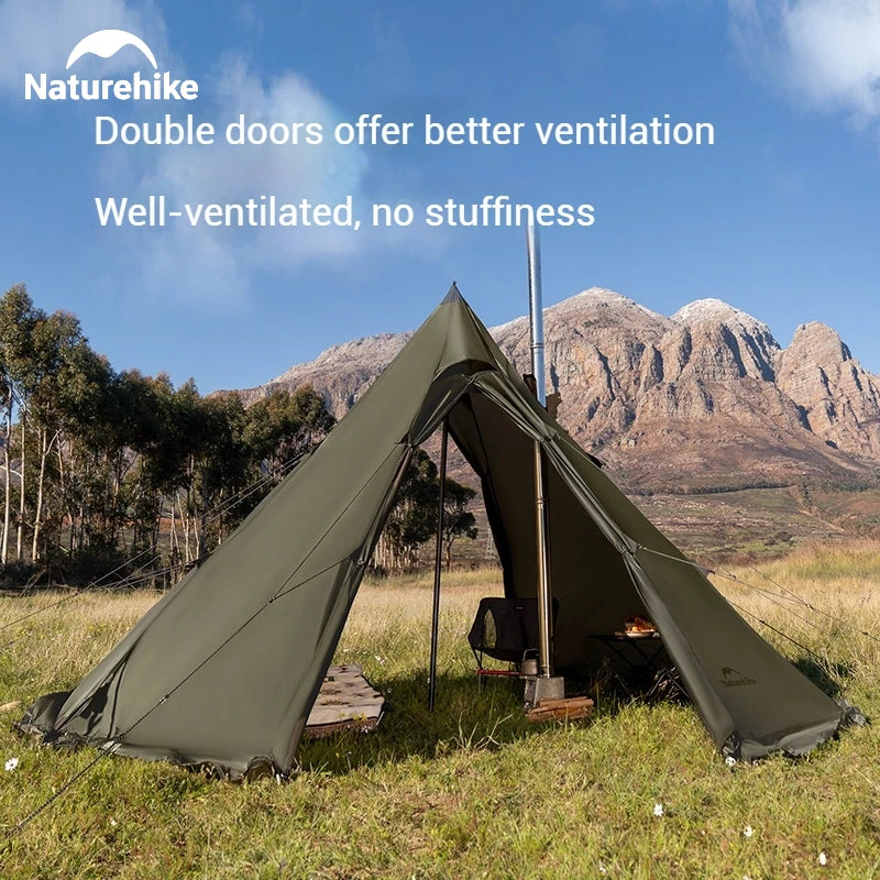 Naturehike Ranch Fire Octagon Pyramid Tent with Chimney Snow Skirt Waterproof PU3000mm+ Tipi Teepee Tent 2-4 Person Hot Tent