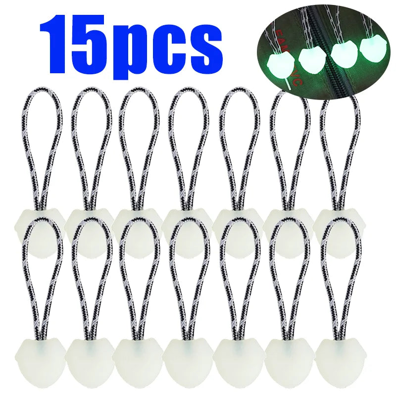 20/1 Pcs Luminous Zipper Pull Glow in Dark Cord Rope for Backpack Tent Jacket Camping Hiking Survival Gear Night Safety Tab