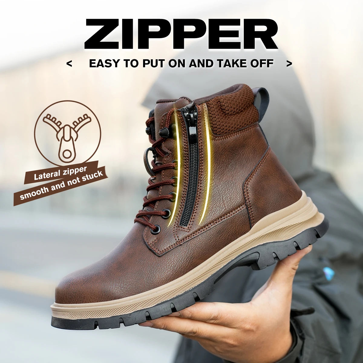 Waterproof Safety Boots Men Indestructible Steel Toe Work Boots Anti-smash Stab-resistant Safety Shoes Biker Botas Para Hombre