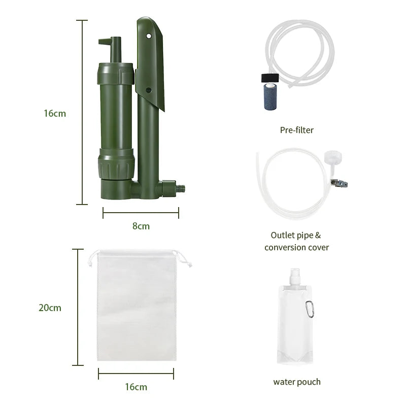 Portable Hand Pump Water Filter 360g Mini Personal Purifier for Camping Hiking Fast Flow Survival Gear with 0.01 Micron Filter