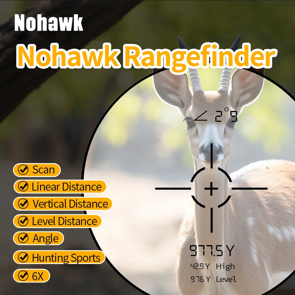 NOHAWK Hunting Rangefinder, 1000M/Yds,  6x Magnification, Angle, Speed Distance Measurement, and Continuous Scanning for Hunting