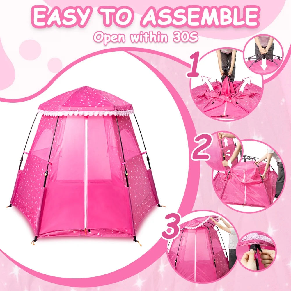 Princess Pop-up Play Tent for Girls: 78"x66" Large Playhouse Castle for Kids Indoor & Outdoor Bedroom Living Room