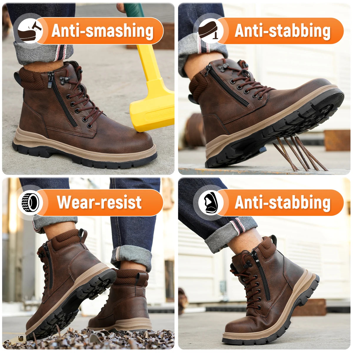 Waterproof Safety Boots Men Indestructible Steel Toe Work Boots Anti-smash Stab-resistant Safety Shoes Biker Botas Para Hombre