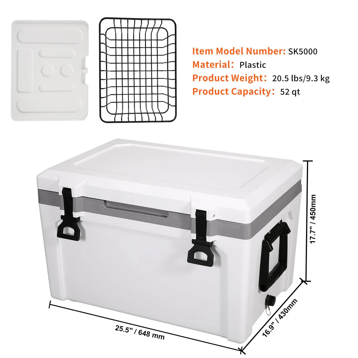 SucceBuy 52 QT Portable Hard Cooler Fully Insulated Ice Chest Cooling Box Goods Basket for Beach Outdoor Camping Travel
