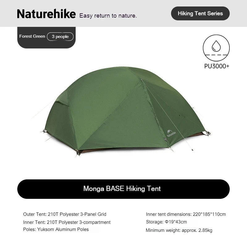 Naturehike Mongar UL BASE PRO 1-3 People Tent Trekking Backpacking Shelter Tent 20D Nylon Waterproof Ultralight Outdoor Camping