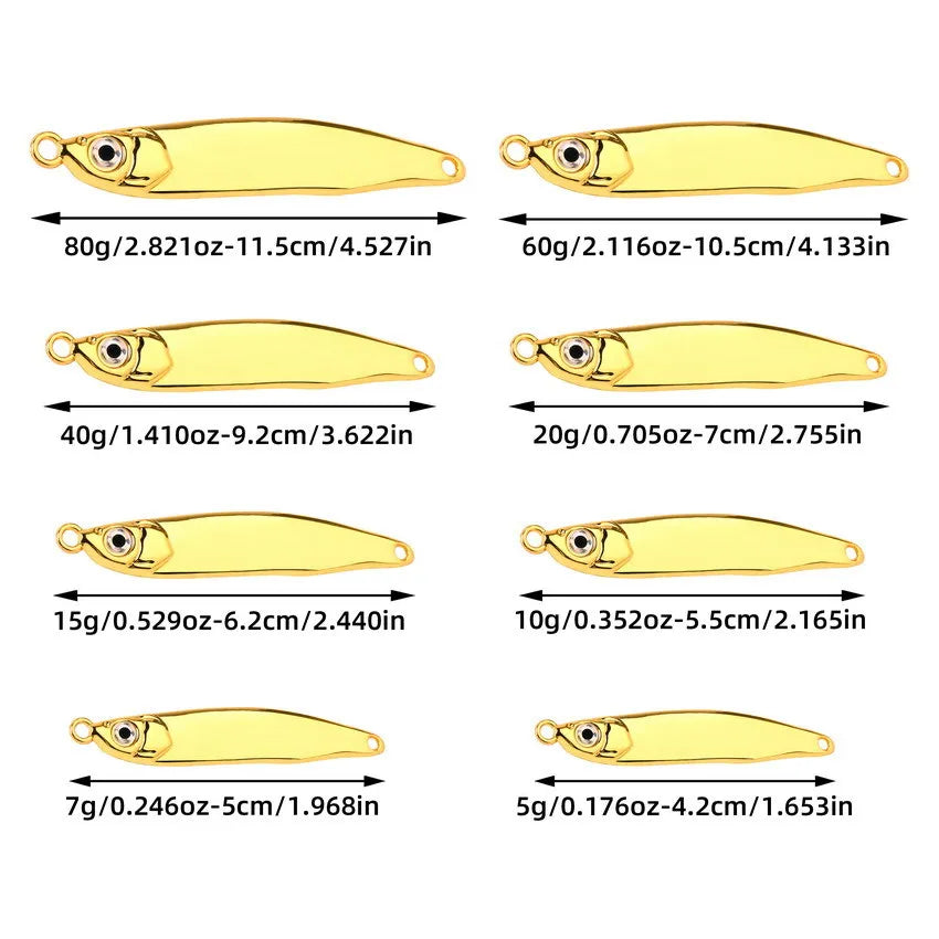 1PC Metal Jig Bait 10g 15g 20g 40g 60g 80g Artificial Fishing Lure Sinking Far Casting Jigging Bait Spoon Spinnerbait