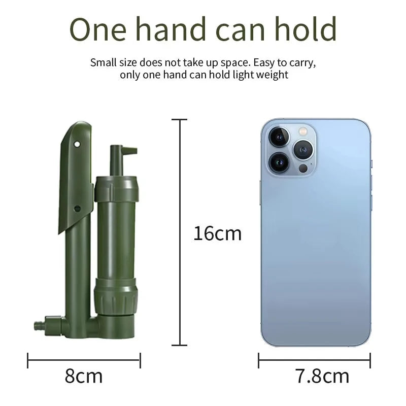 Portable Hand Pump Water Filter 360g Mini Personal Purifier for Camping Hiking Fast Flow Survival Gear with 0.01 Micron Filter