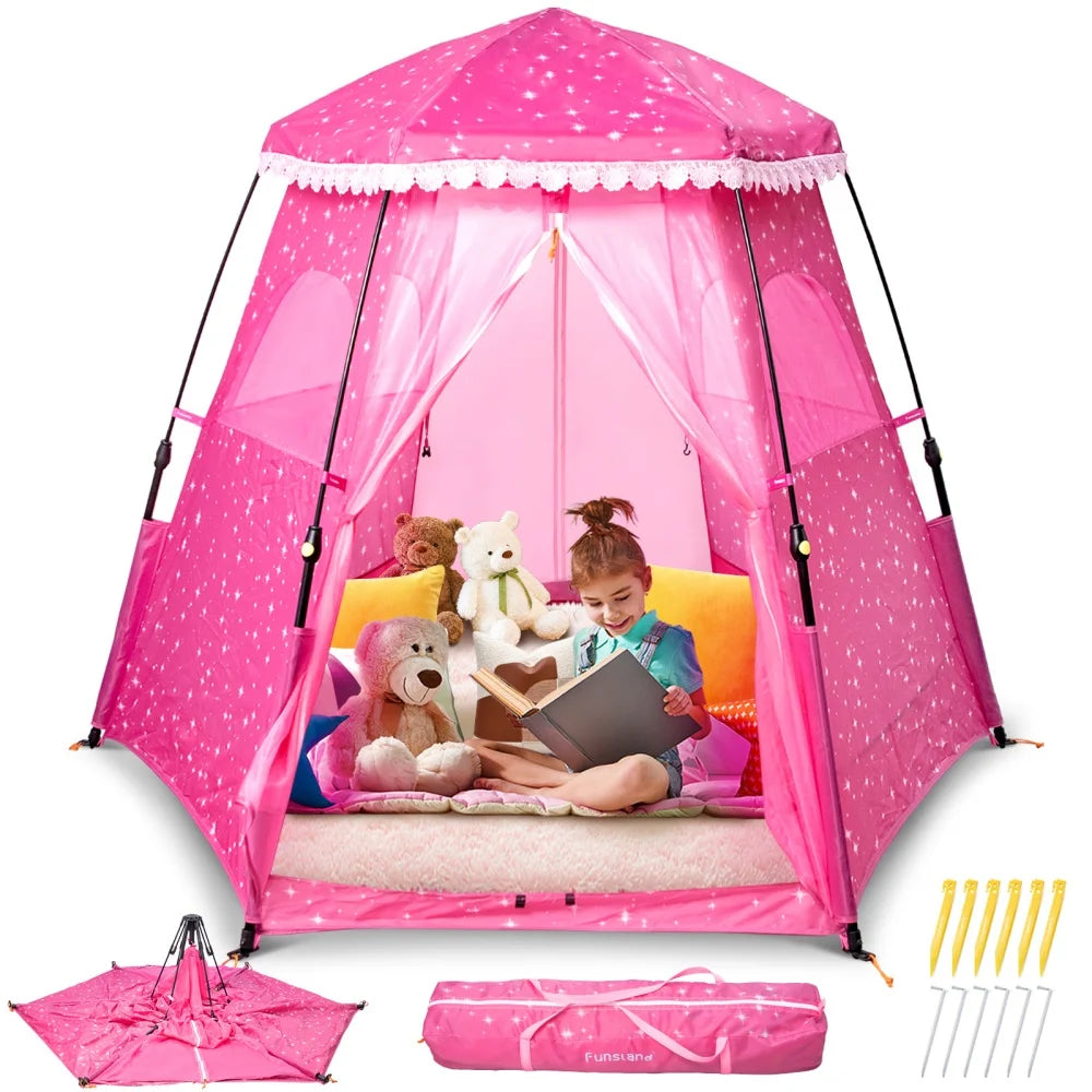 Princess Pop-up Play Tent for Girls: 78"x66" Large Playhouse Castle for Kids Indoor & Outdoor Bedroom Living Room