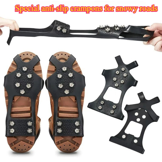 10 Teeth Snow Ice Claw Climbing Anti-Slip Ice Grips Shoe Spikes Crampon Cleats Sport Shoes Cover for Walking Hiking Boots