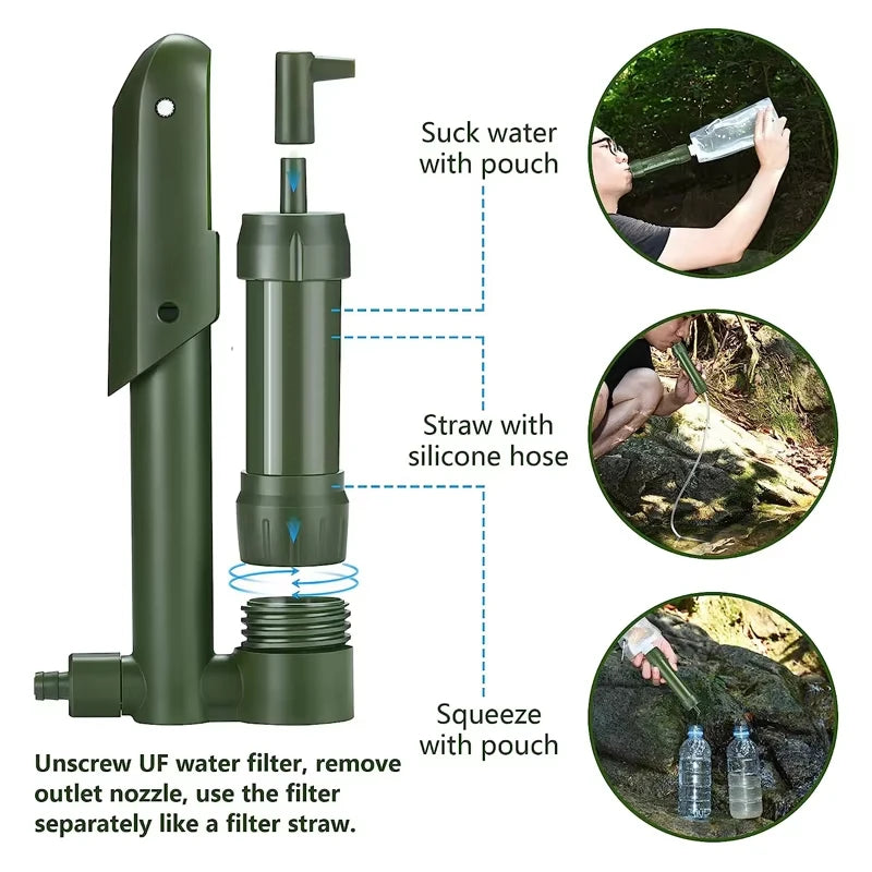 Portable Hand Pump Water Filter 360g Mini Personal Purifier for Camping Hiking Fast Flow Survival Gear with 0.01 Micron Filter
