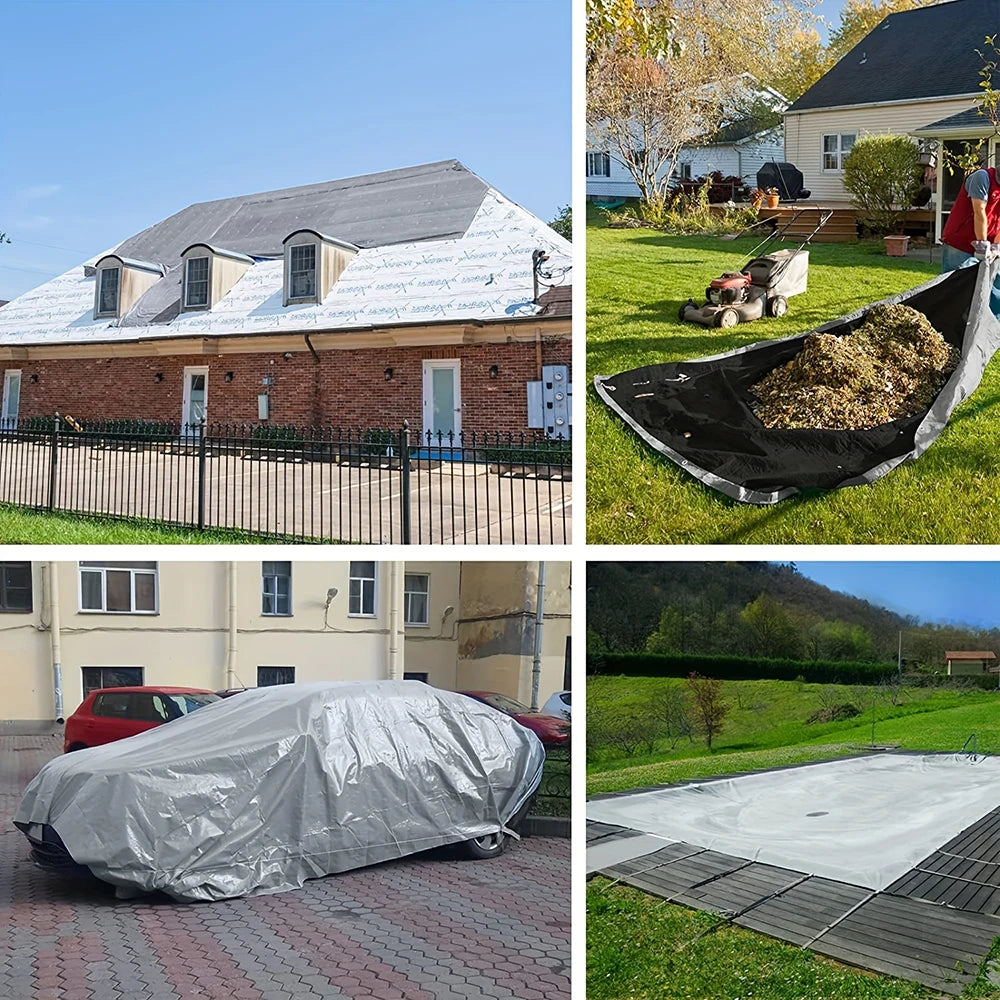 Large Tarp 3mx5 6 8 4x4 5 6 8 10 12 20m 5*5 6x6 Waterproof Tarpaulin Camping Silver Canopy Rain Shade Tent Cover Awning Outdoor
