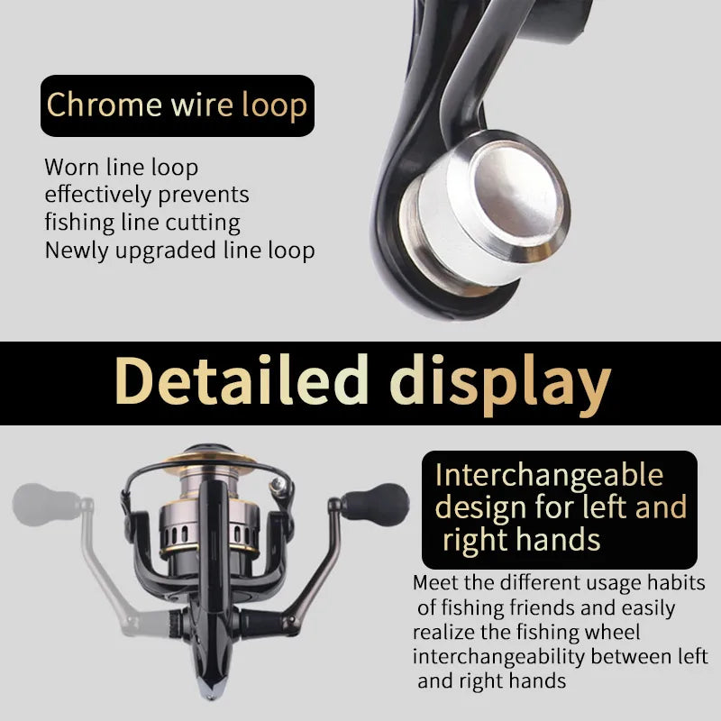 1 Piece Two-Hand Rotating Fishing Reel, He1000-7000 Series, 5.2:1 Gear Ratio, 22.05lb Extraction, Smooth and Sensitive Aluminum Alloy Body, Pa Nylon, Left/Right Hands Can Be Changed, Suitable for Freshwater and Saltwater