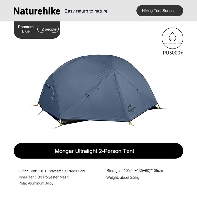 Naturehike Mongar UL BASE PRO 1-3 People Tent Trekking Backpacking Shelter Tent 20D Nylon Waterproof Ultralight Outdoor Camping