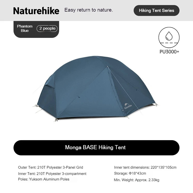 Naturehike Mongar UL BASE PRO 1-3 People Tent Trekking Backpacking Shelter Tent 20D Nylon Waterproof Ultralight Outdoor Camping