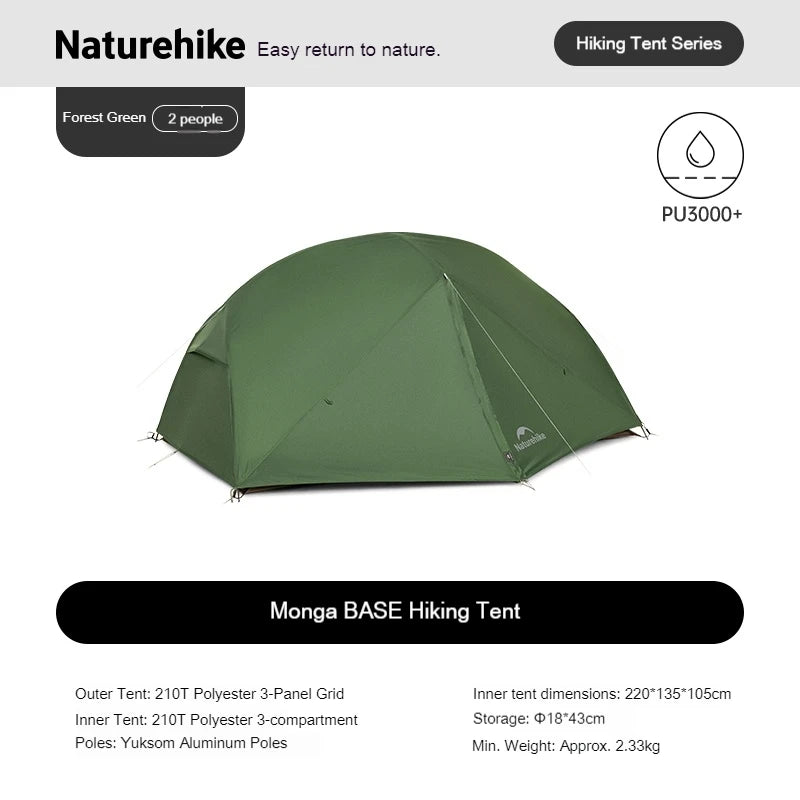 Naturehike Mongar UL BASE PRO 1-3 People Tent Trekking Backpacking Shelter Tent 20D Nylon Waterproof Ultralight Outdoor Camping