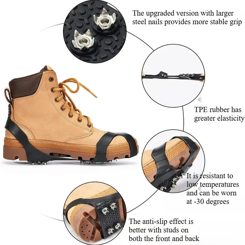 10 Teeth Snow Ice Claw Climbing Anti-Slip Ice Grips Shoe Spikes Crampon Cleats Sport Shoes Cover for Walking Hiking Boots