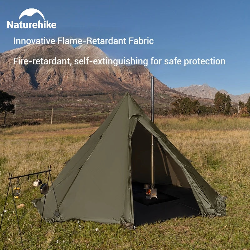 Naturehike Ranch Fire Octagon Pyramid Tent with Chimney Snow Skirt Waterproof PU3000mm+ Tipi Teepee Tent 2-4 Person Hot Tent