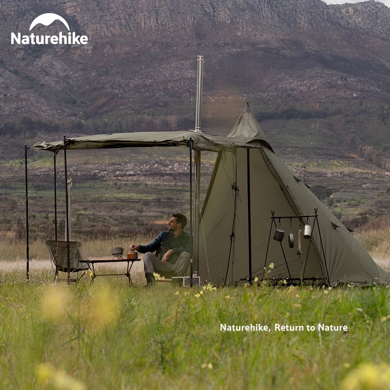 Naturehike Ranch Fire Octagon Pyramid Tent with Chimney Snow Skirt Waterproof PU3000mm+ Tipi Teepee Tent 2-4 Person Hot Tent
