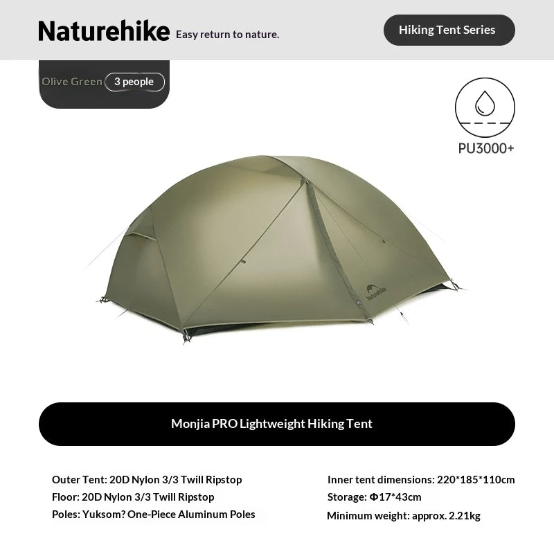 Naturehike Mongar UL BASE PRO 1-3 People Tent Trekking Backpacking Shelter Tent 20D Nylon Waterproof Ultralight Outdoor Camping
