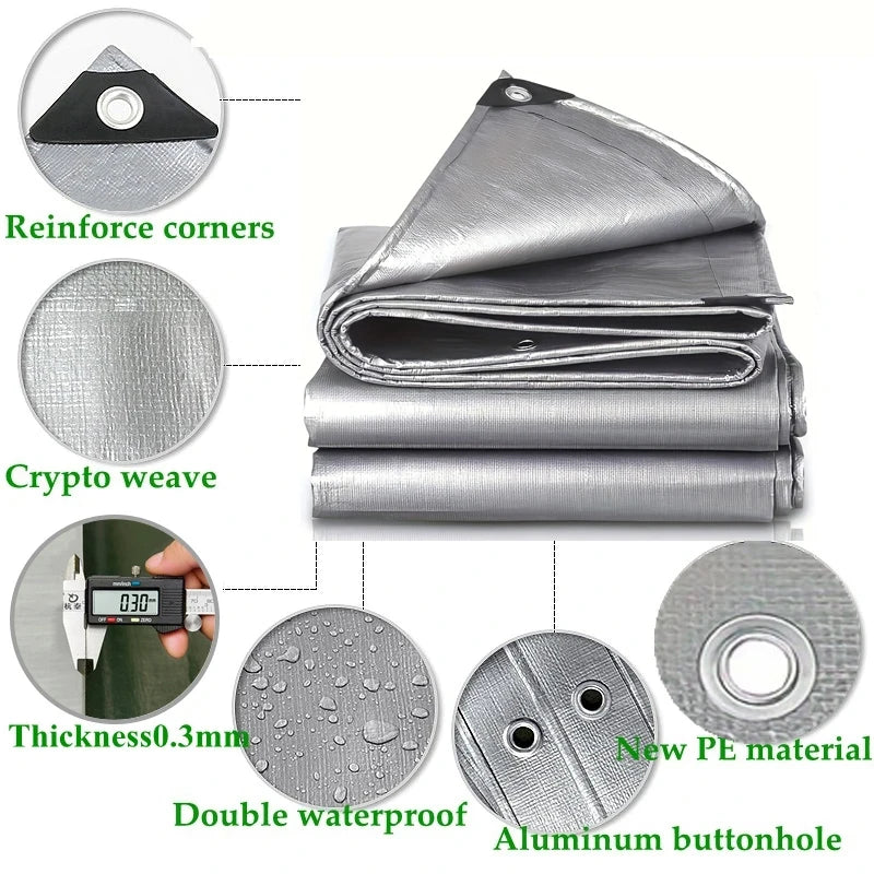 Large Tarp 3mx5 6 8 4x4 5 6 8 10 12 20m 5*5 6x6 Waterproof Tarpaulin Camping Silver Canopy Rain Shade Tent Cover Awning Outdoor
