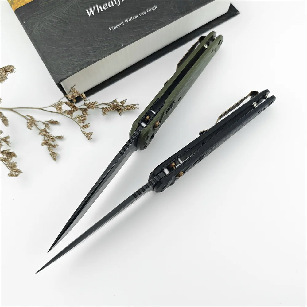 Portable Tactical Folding Knife 3.14 Inch D2 Blade G10 Handle with Pocket Clip EDC Camping Hiking Hunting Survival Outdoor Knife