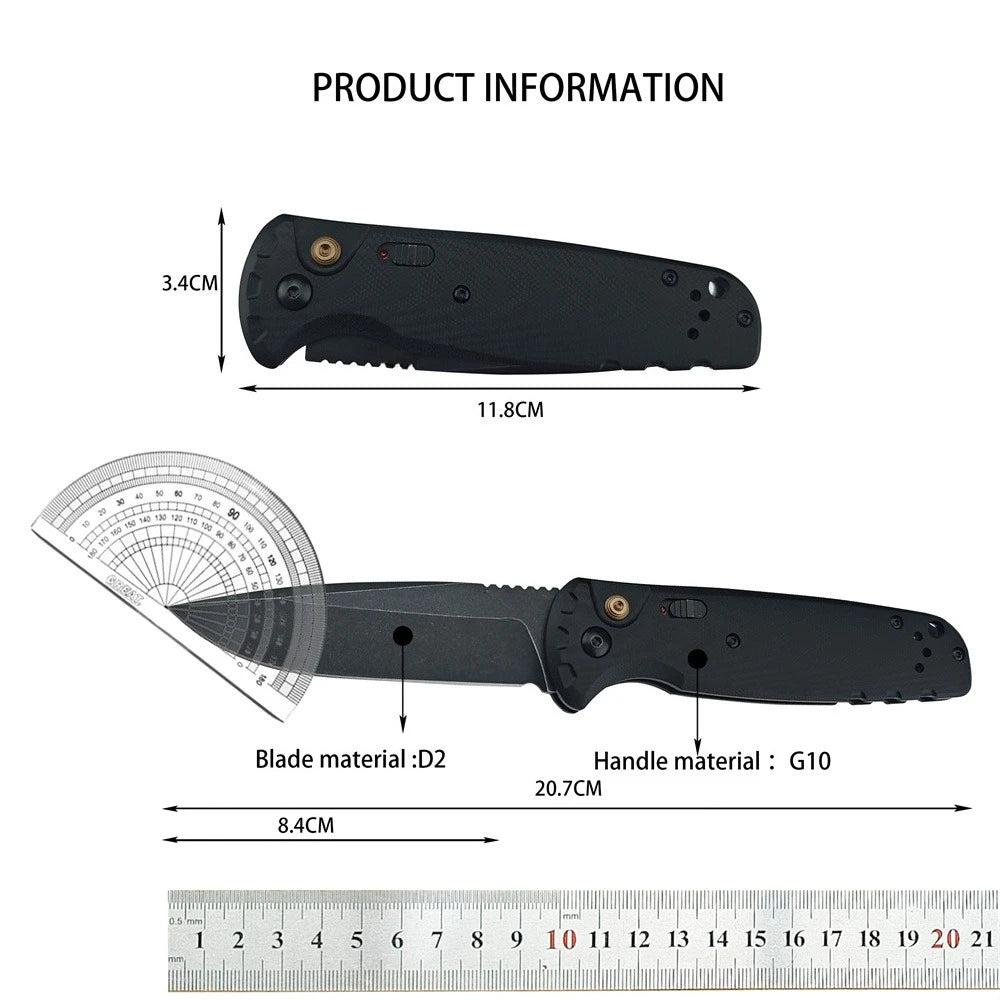 Portable Tactical Folding Knife 3.14 Inch D2 Blade G10 Handle with Pocket Clip EDC Camping Hiking Hunting Survival Outdoor Knife