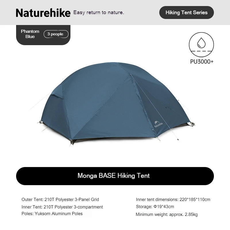Naturehike Mongar UL BASE PRO 1-3 People Tent Trekking Backpacking Shelter Tent 20D Nylon Waterproof Ultralight Outdoor Camping