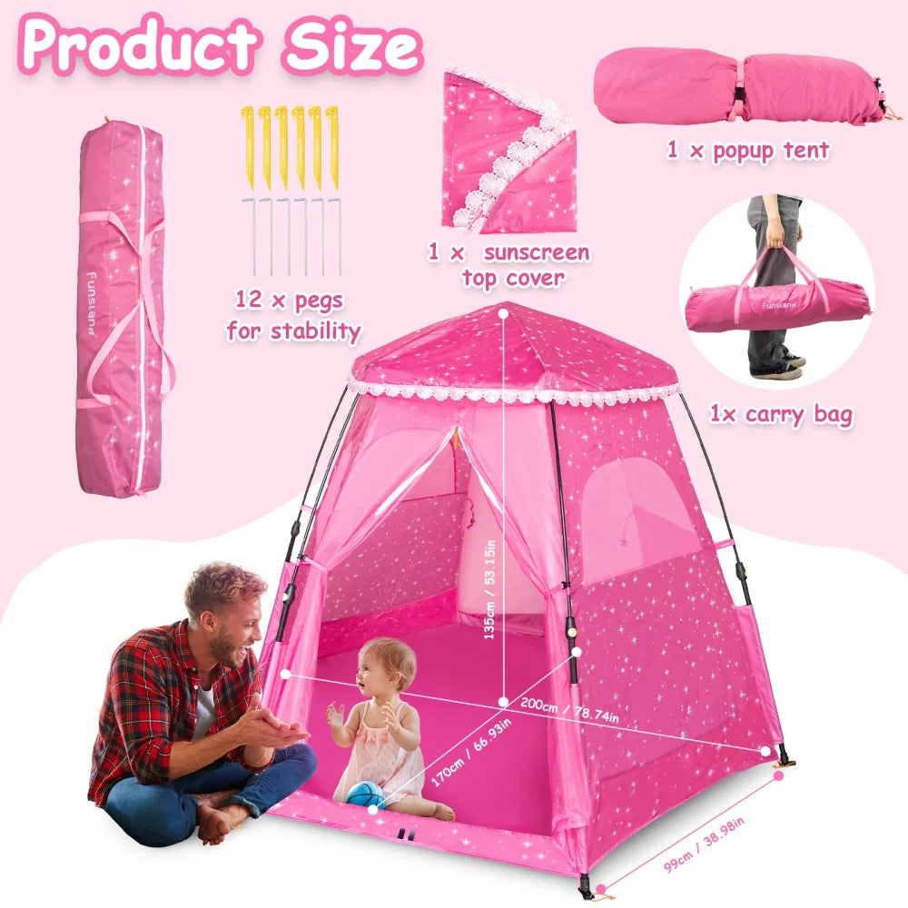 Princess Pop-up Play Tent for Girls: 78"x66" Large Playhouse Castle for Kids Indoor & Outdoor Bedroom Living Room