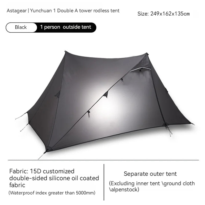 ASTA GEAR Yun Chuan double-sided silicon-coated double A pyramid 15D nylon rodless camping hiking outdoor ultralight tent